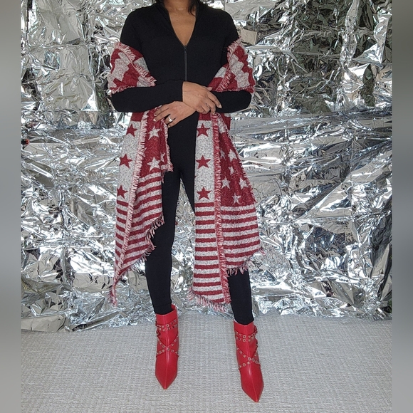 Collection Eighteen American Flag Fringe Knit Scarf Shawl Wrap - Picture 5 of 12